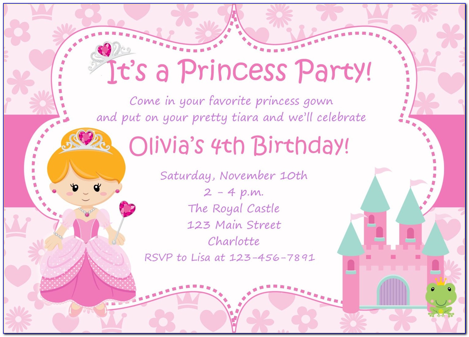 Princess 1st Birthday Invitation Card For Baby Girl