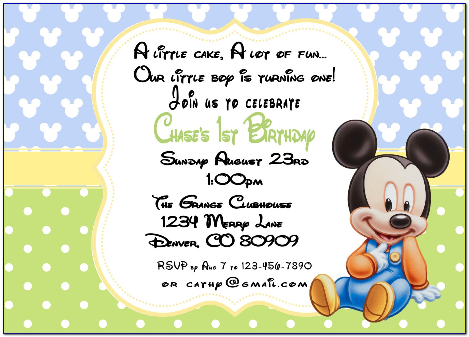 Printable Minnie Mouse 1st Birthday Invitations