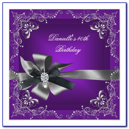 Purple Black And Silver Birthday Invitations