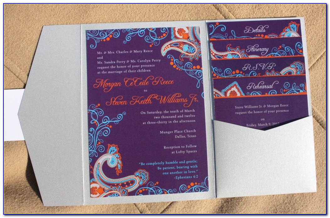 Purple Turquoise And Silver Wedding Invitations