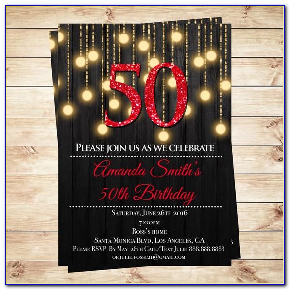 Red And Gold 50th Birthday Invitations