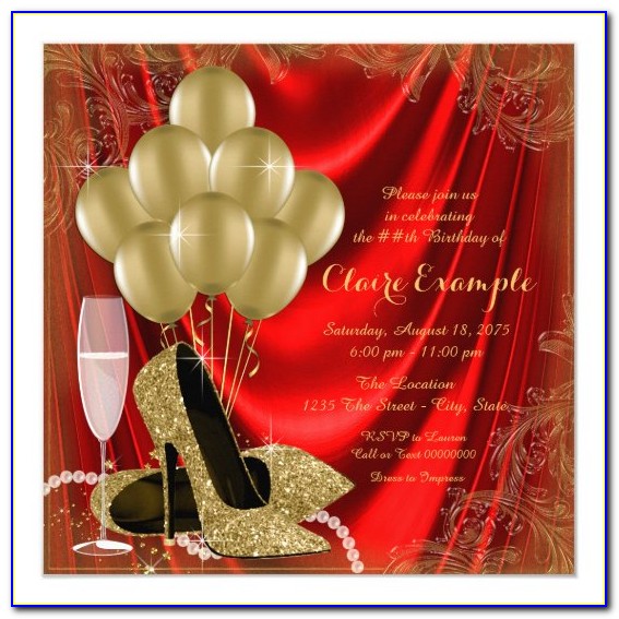 Red And Gold Themed Birthday Invitations