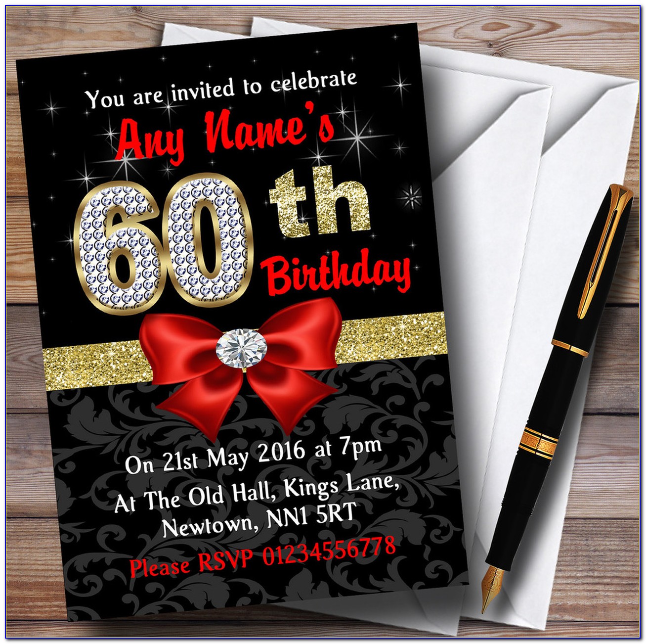 Red Black And Gold Birthday Invitations