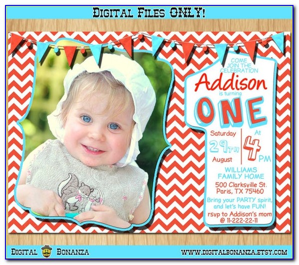 Red White And Blue 1st Birthday Invitations