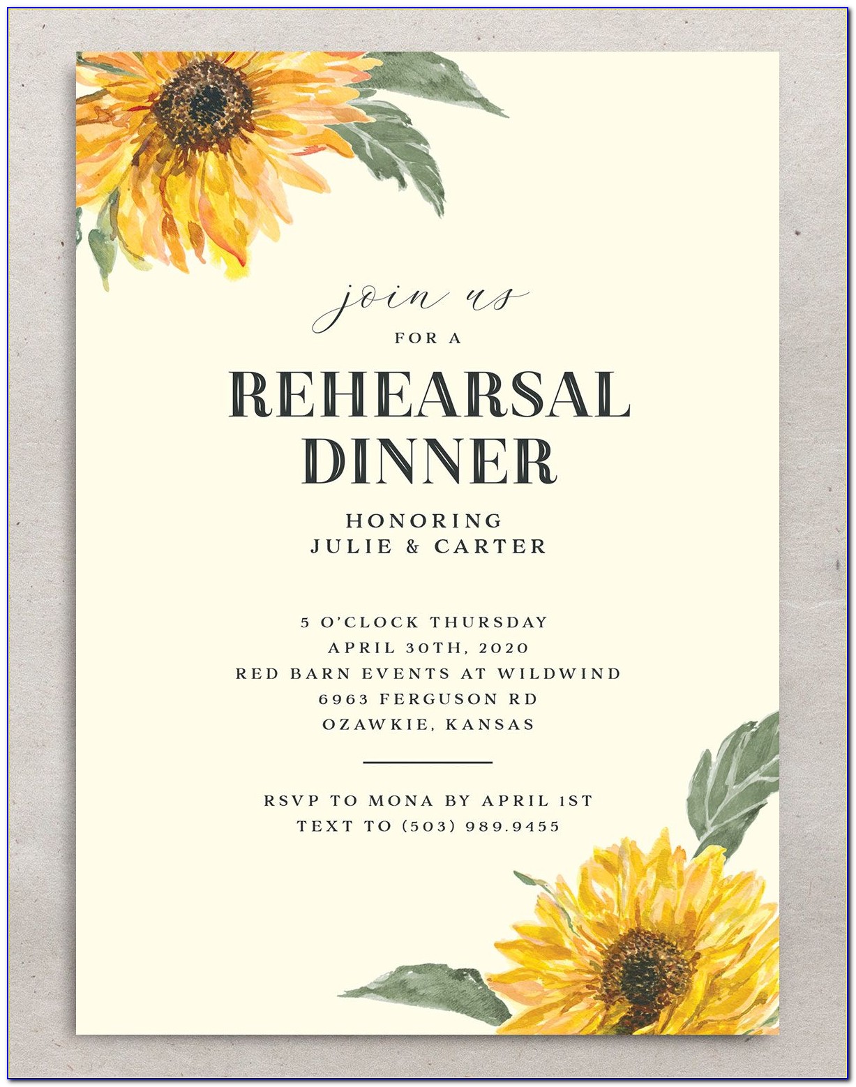Rehearsal Dinner Invitations Sunflower