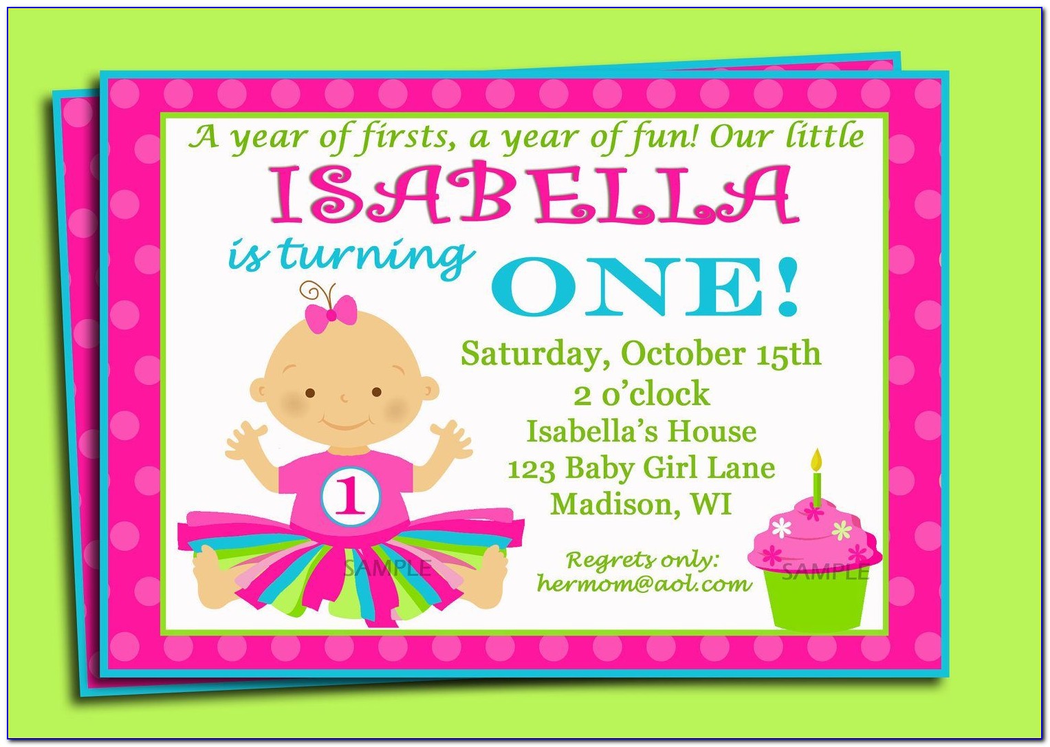 Sample 1st Birthday Invitation For Baby Girl