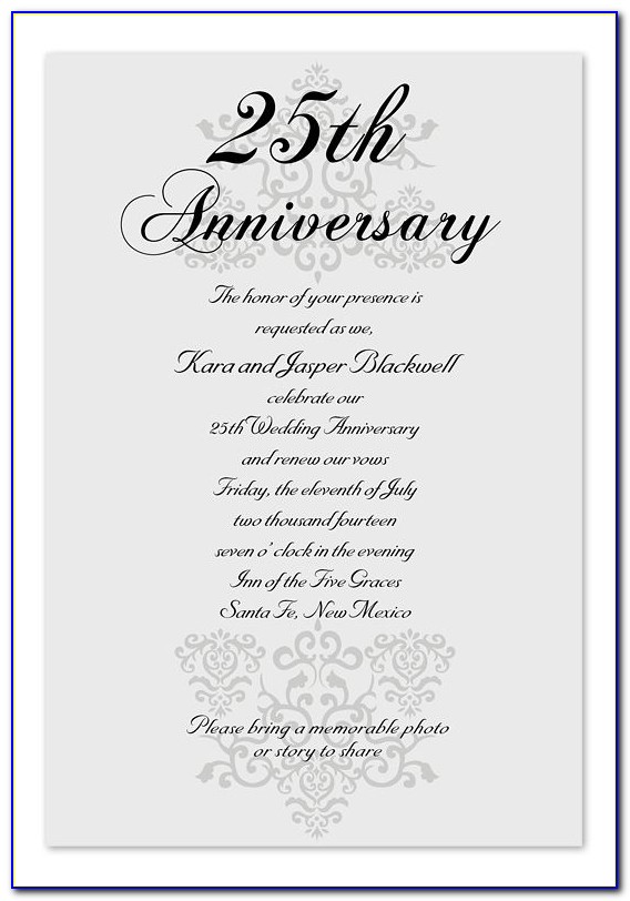 Sample 25th Wedding Anniversary Invitation Wording
