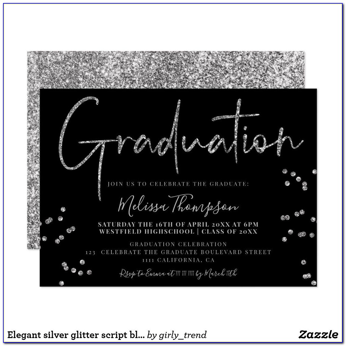Silver Glitter Graduation Invitations
