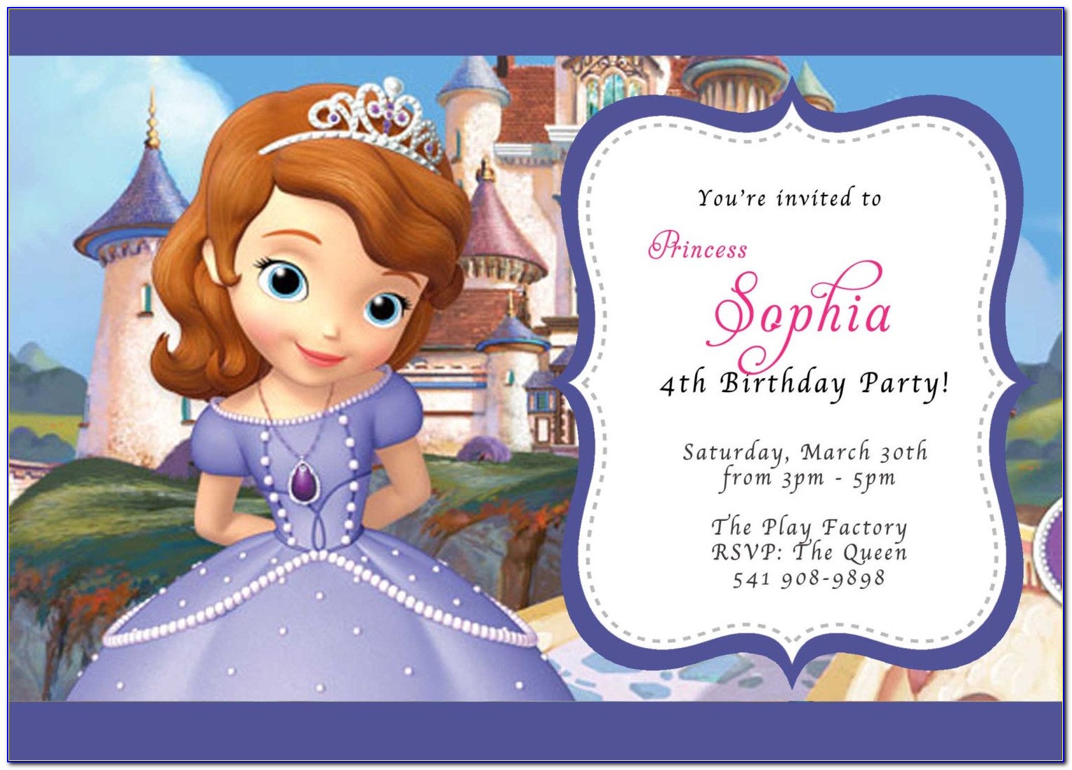 Sofia The First Invitation Template Editable