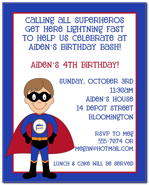 Superhero Birthday Invitation Wording