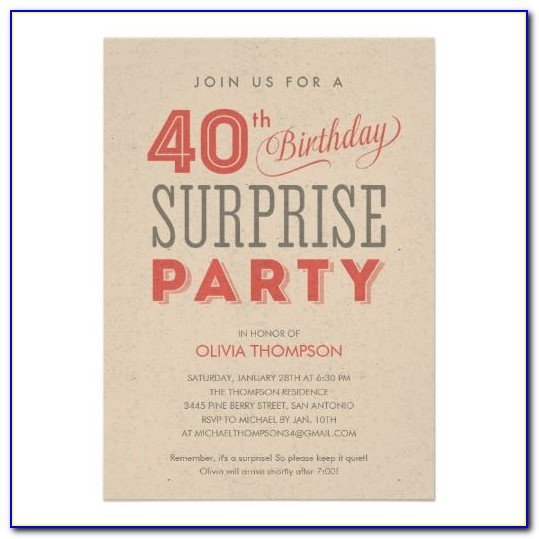Surprise 40th Birthday Party Invitation Wording