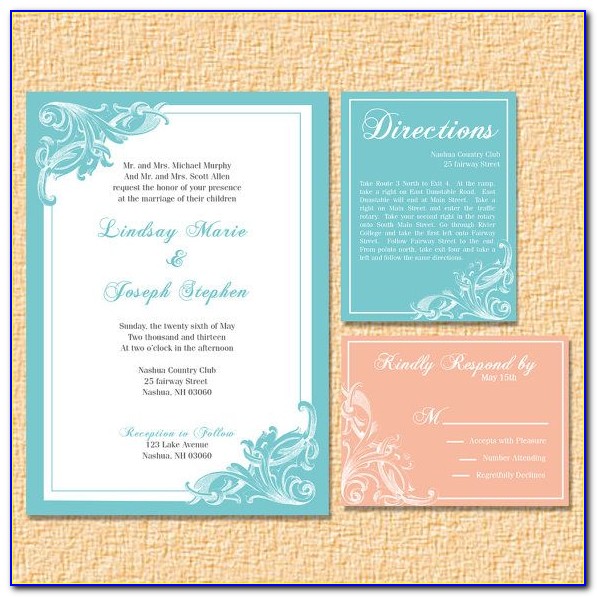 Teal And Peach Wedding Invitations
