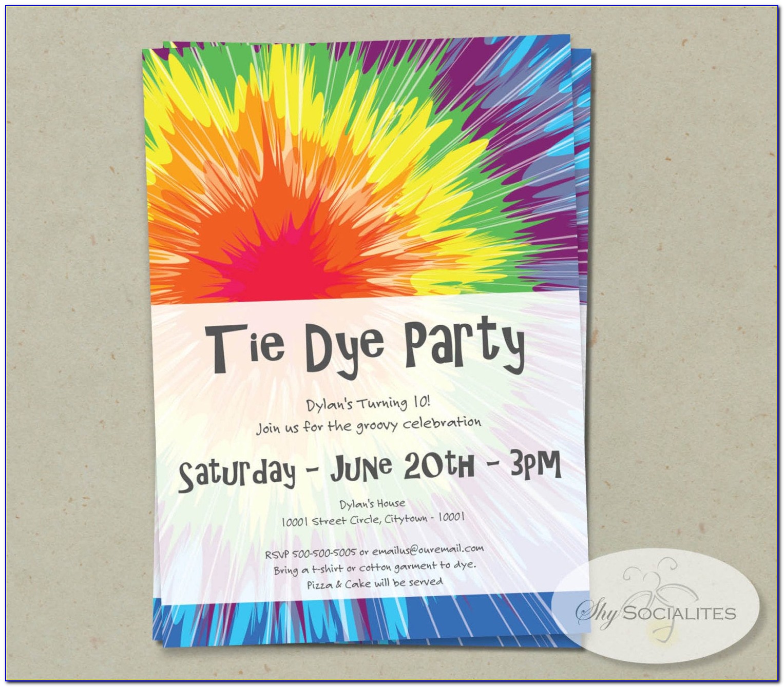 Tie Dye Birthday Party Invitations Free