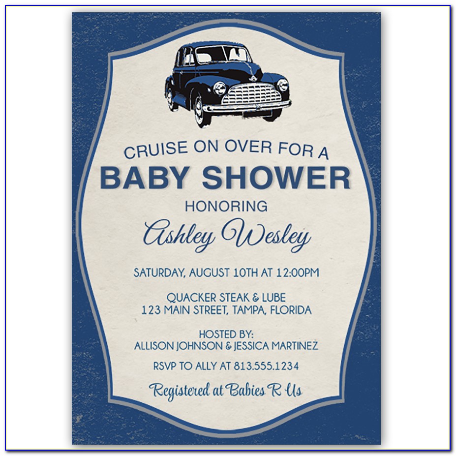 Vintage Car Baby Shower Invitations