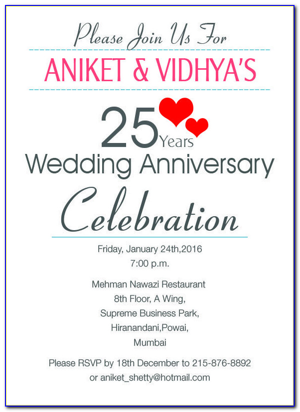 25th Wedding Anniversary Invitation Card India In Hindi