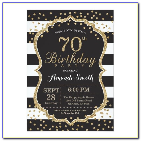 70th Birthday Party Invitations Black And Gold