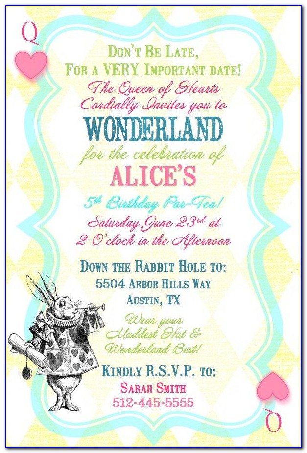 Alice In Wonderland Party Invite Wording