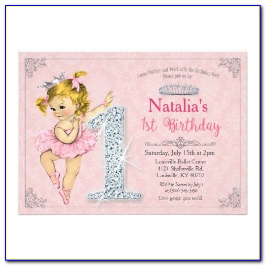Ballerina Themed 1st Birthday Invitations
