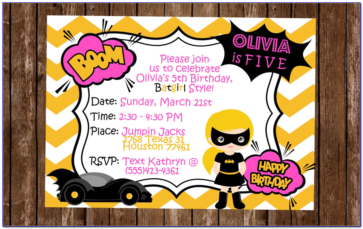 Batgirl Birthday Invitations