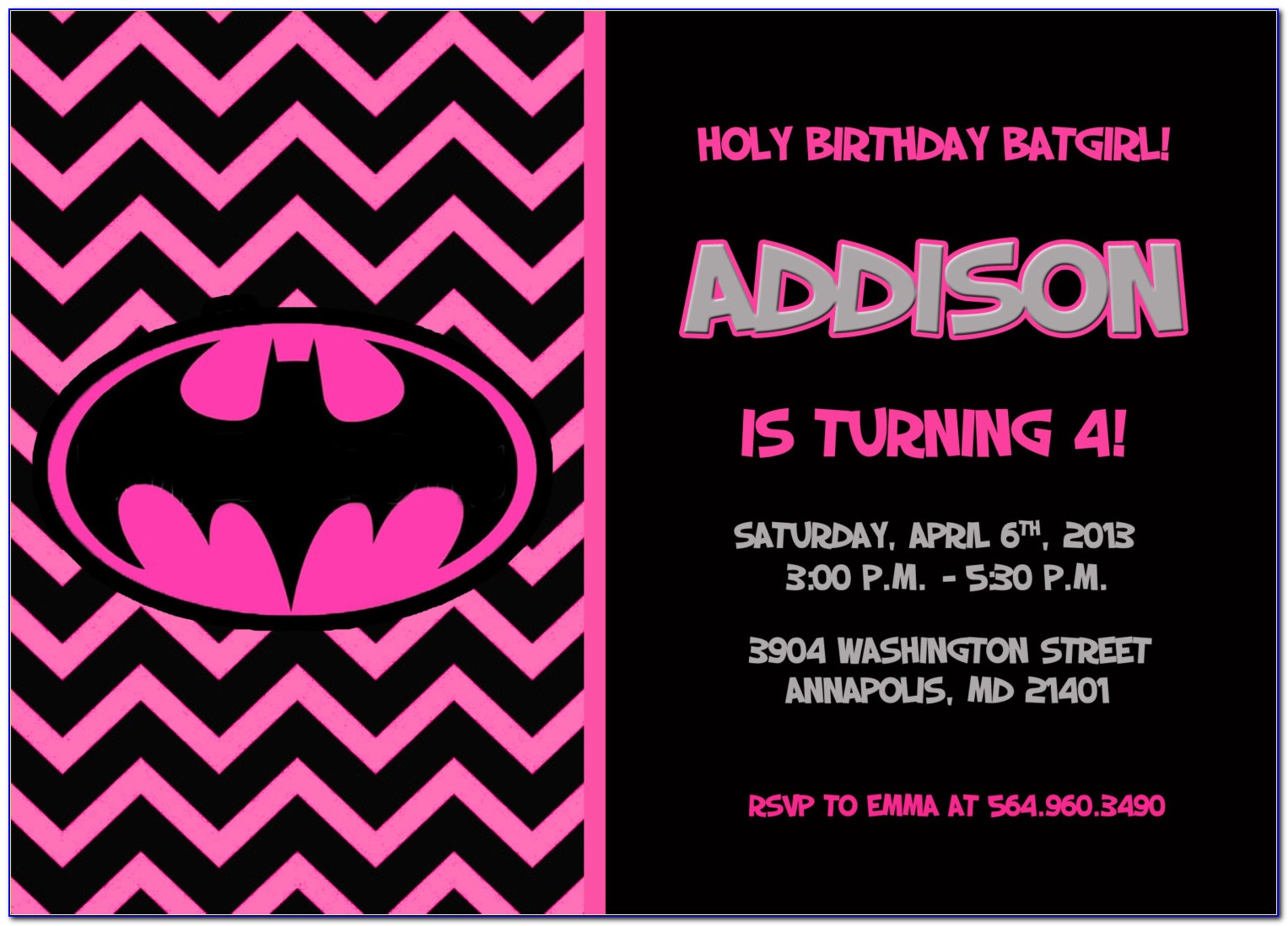 Batgirl Birthday Party Invitations Free