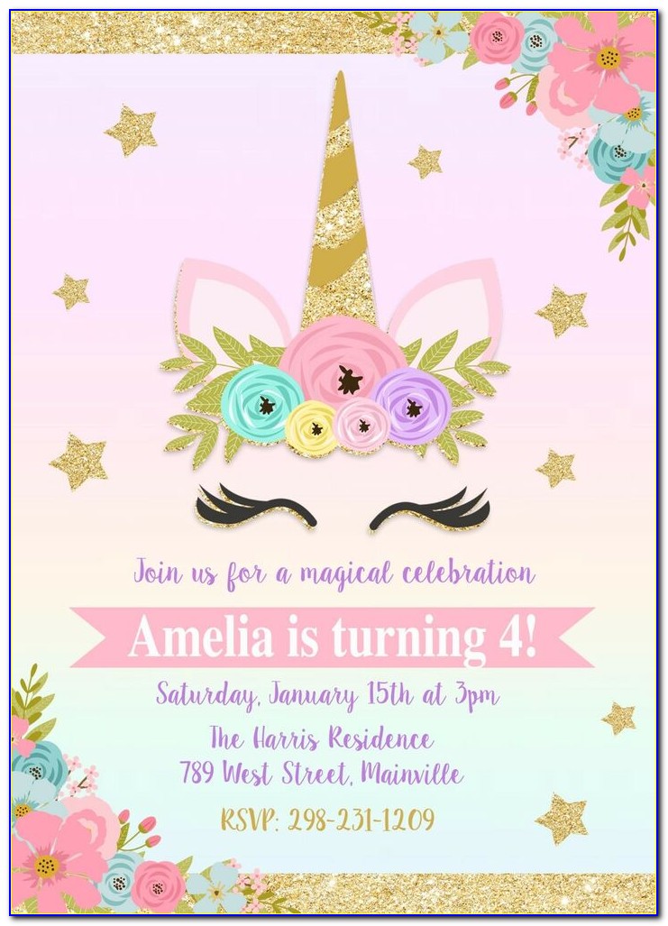 Birthday Invitation Unicorn Theme