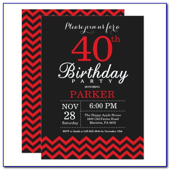 Black And Red 40th Birthday Invitations