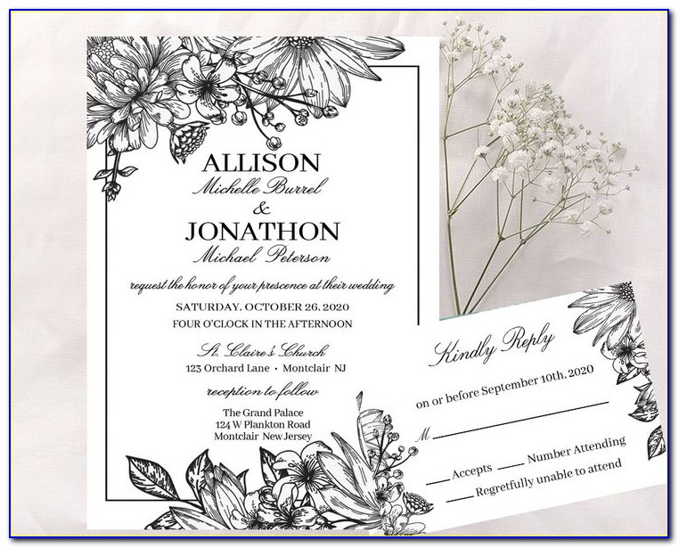 Black And White Floral Wedding Invitations