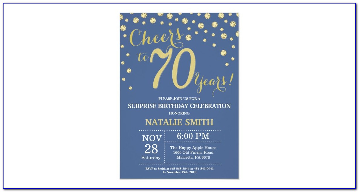 Blue And Gold 70th Birthday Invitations