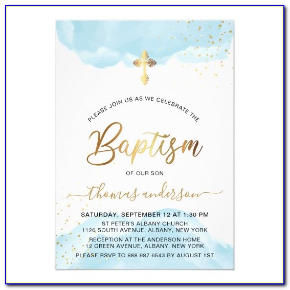 Blue And Gold Christening Invitations