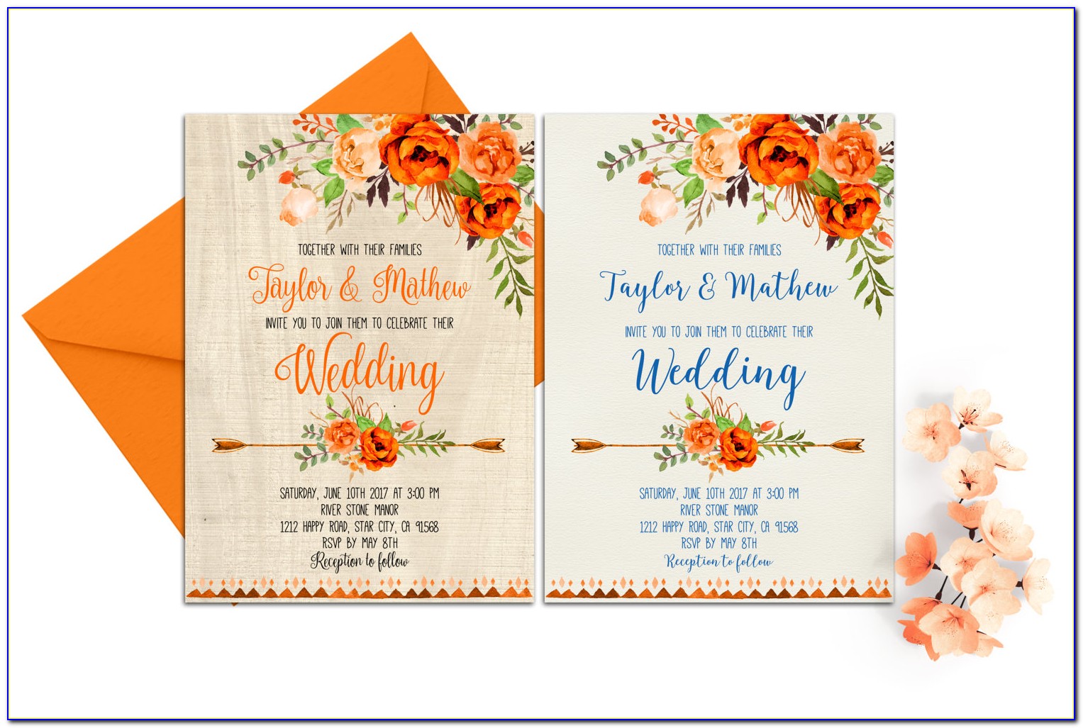 Blue Orange Wedding Invitations
