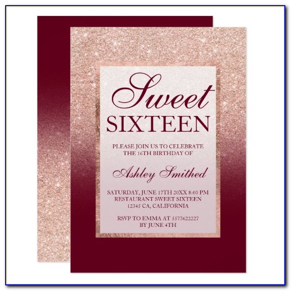 Burgundy And Gold Sweet 16 Invitations