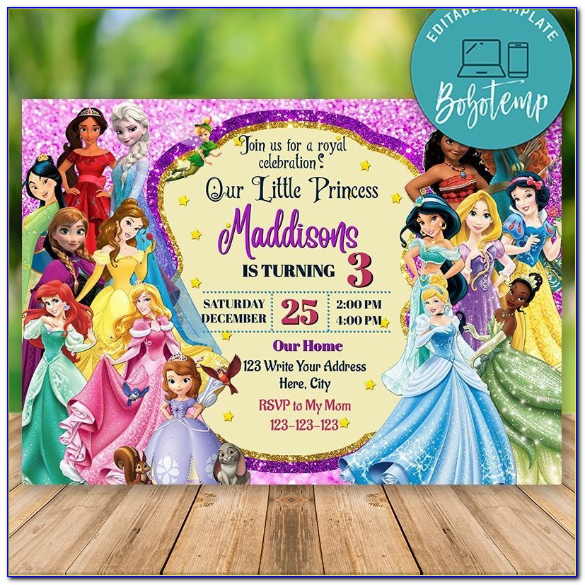Custom Disney Princess Birthday Invitations