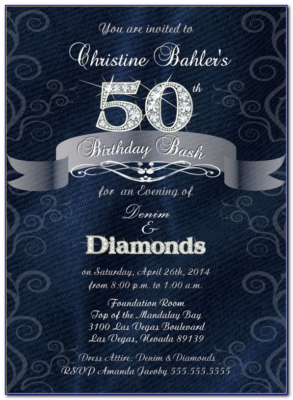 Denim And Diamonds 50th Birthday Invitations