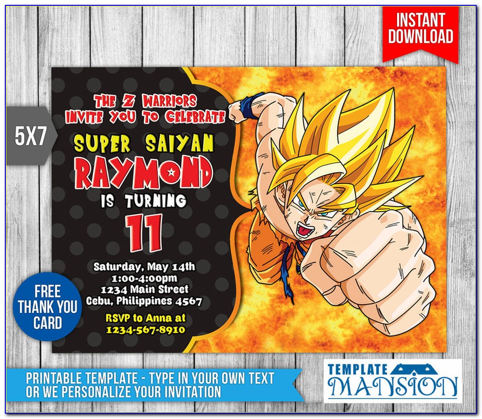 Dragon Ball Z Birthday Party Invitations