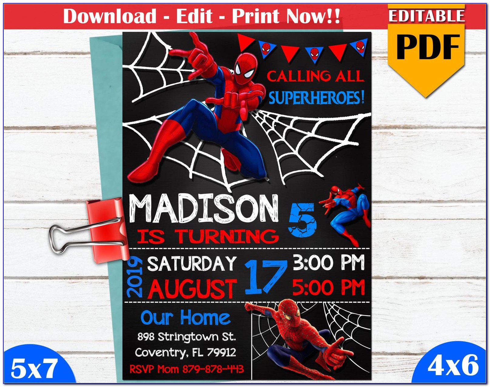 Editable Blank Spiderman Invitations