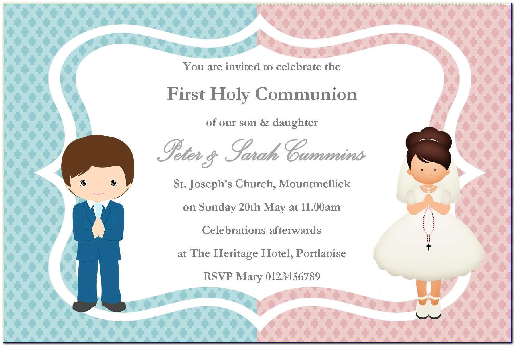 First Communion Invitations Twins Girl