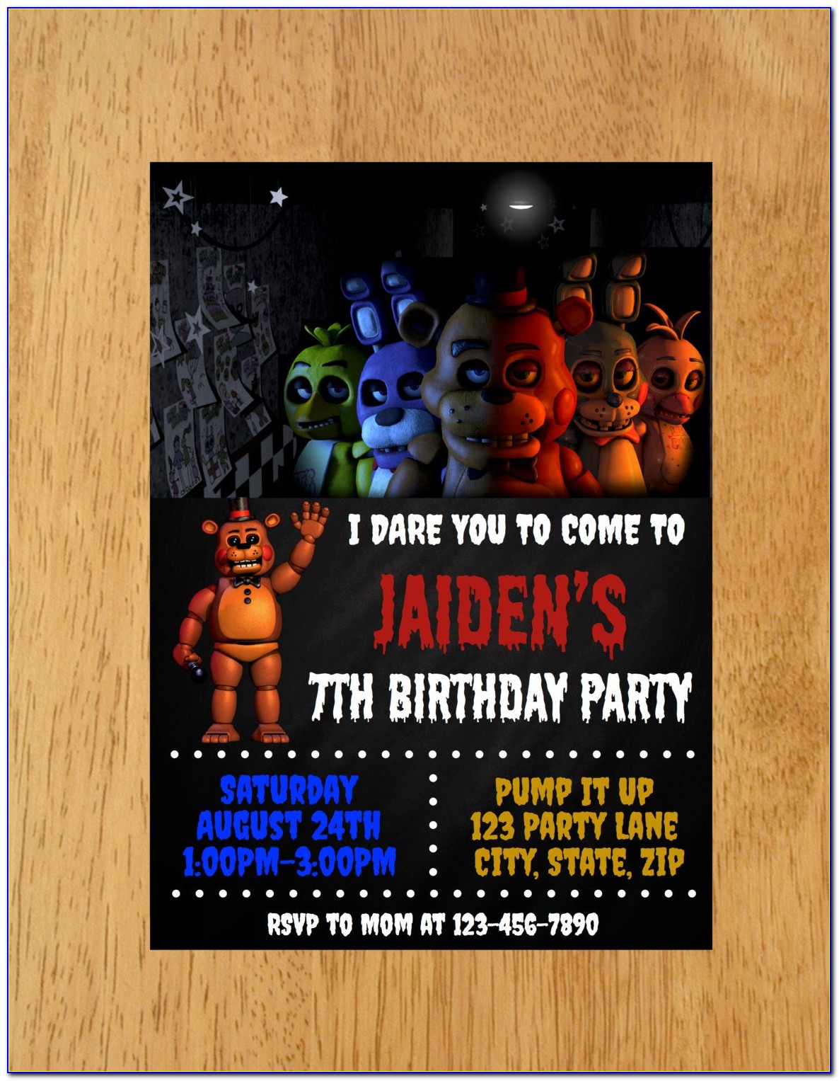 Five Nights At Freddy's Birthday Party Invitations