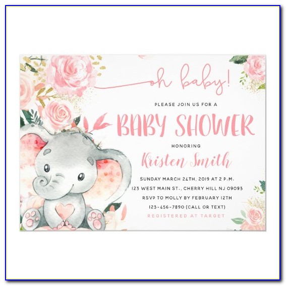 Floral Elephant Baby Shower Invitations