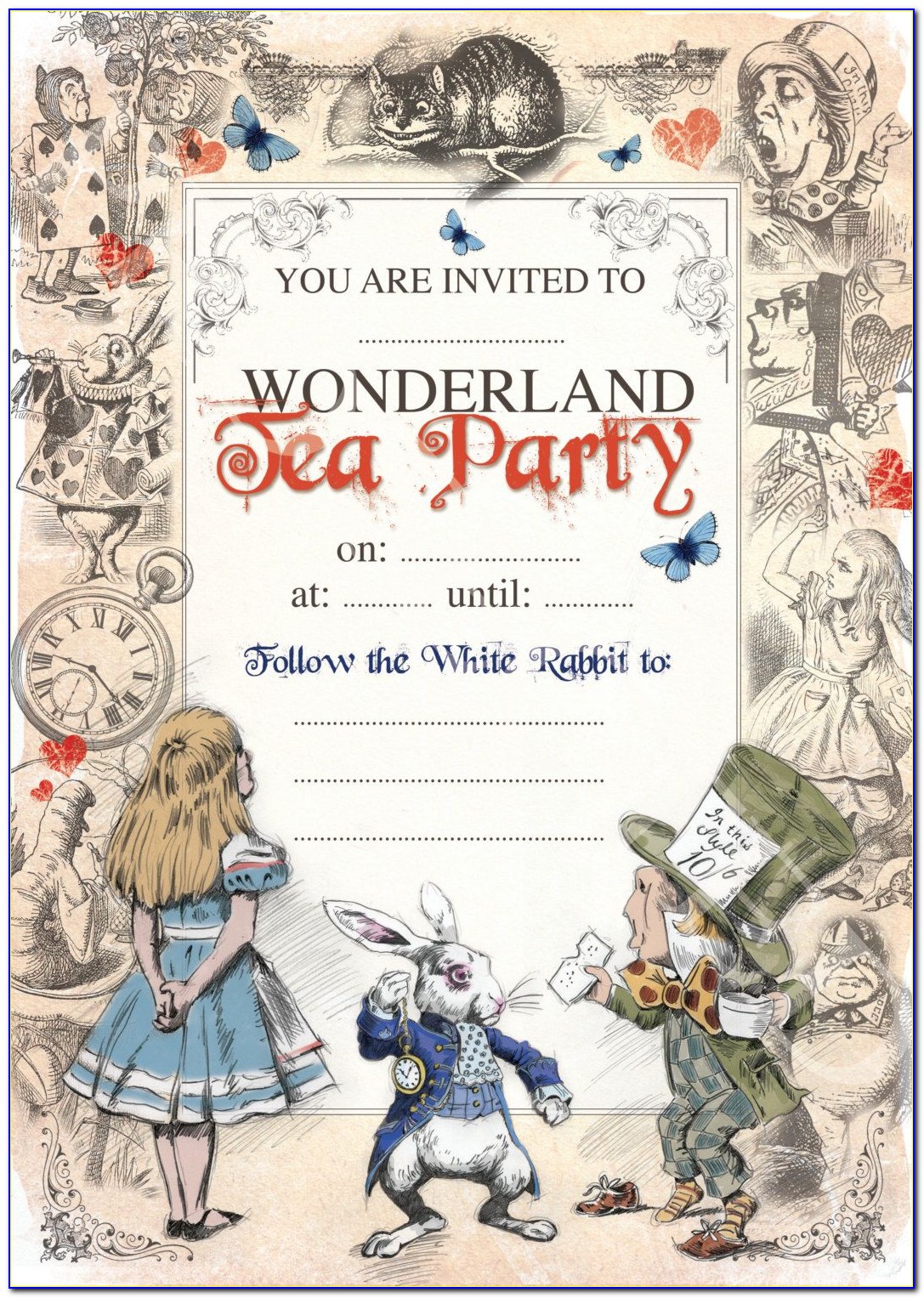 Free Editable Alice In Wonderland Invitations