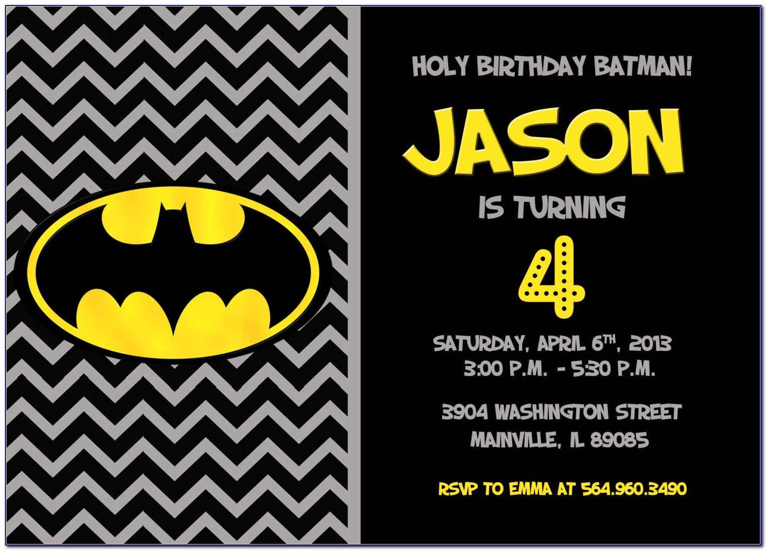 Free Editable Batman Birthday Invitations