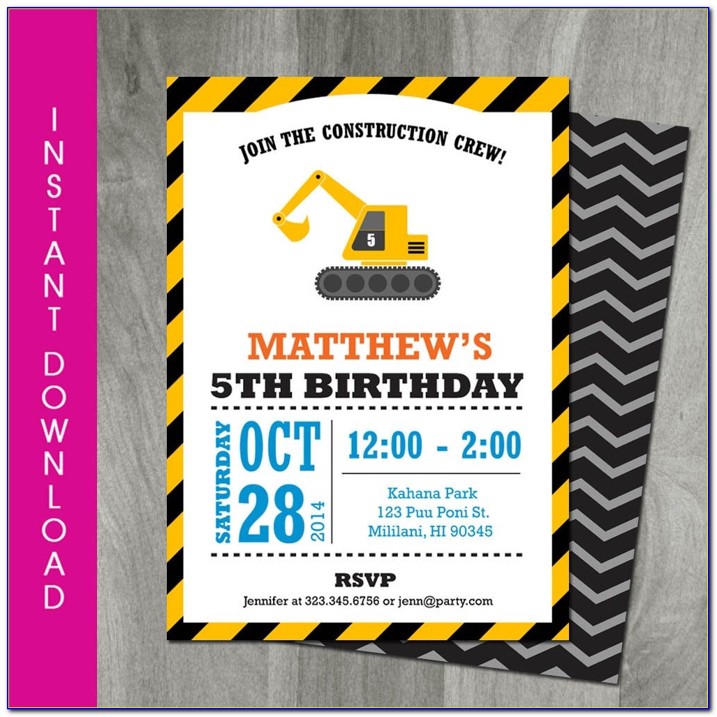 Free Editable Construction Birthday Invitations