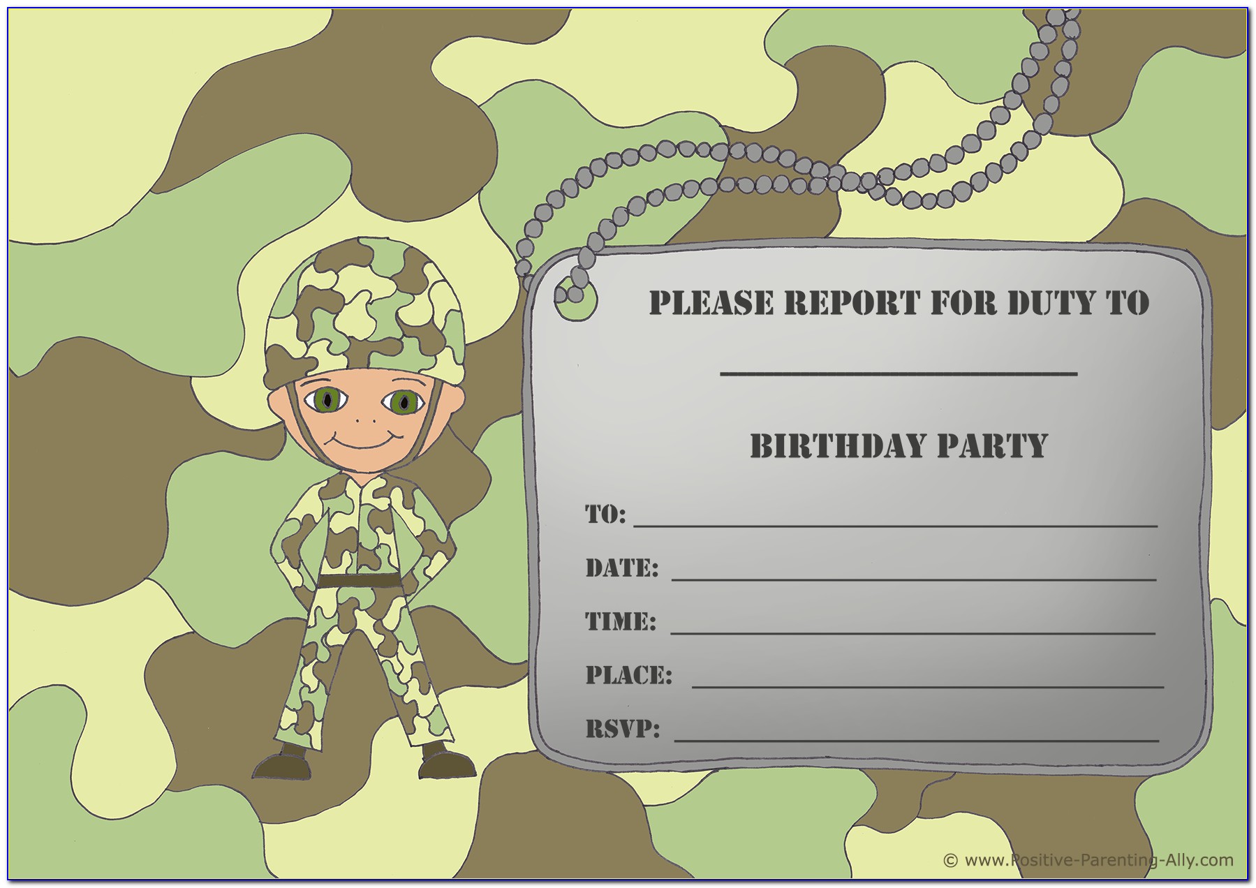 Free Printable Army Themed Birthday Invitations