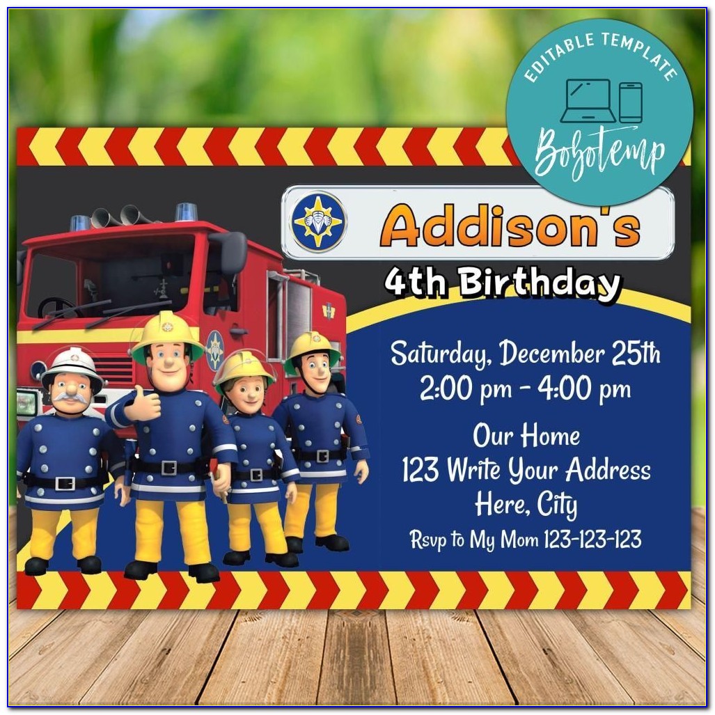 Free Printable Fireman Sam Birthday Invitations