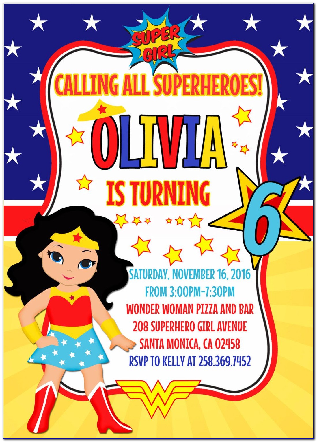 Free Printable Wonder Woman Birthday Invitations