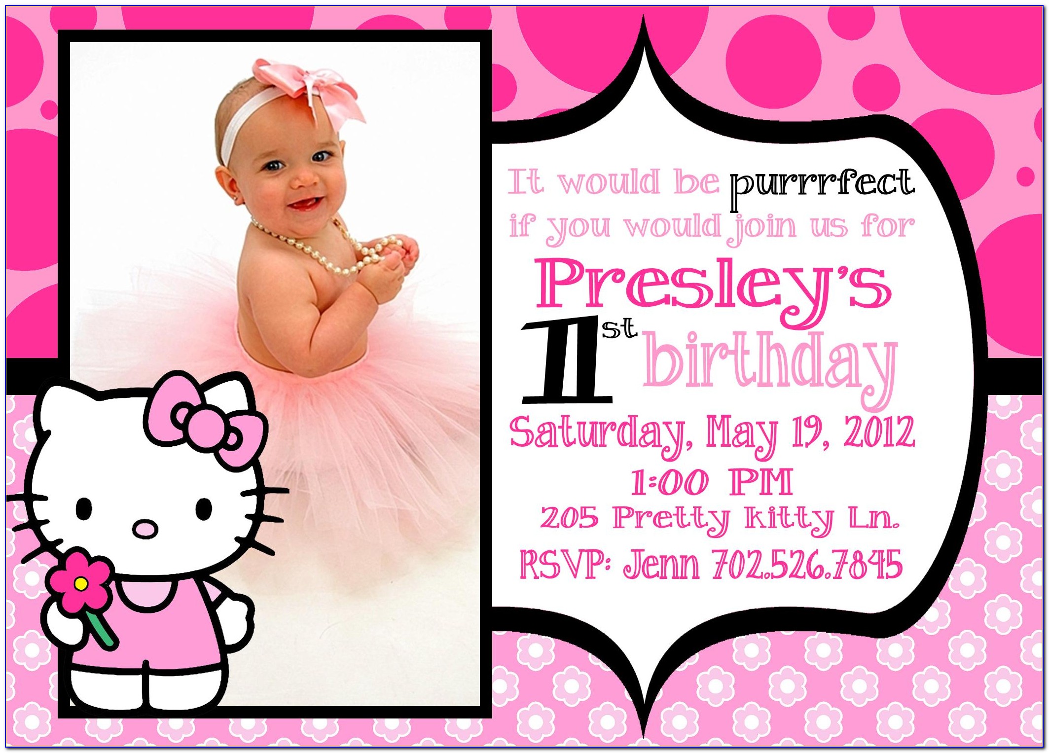 Hello Kitty 1st Birthday Invitation