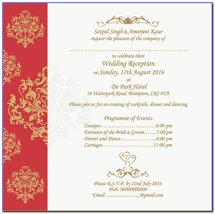 Hindu Wedding Reception Invitation Wording Samples