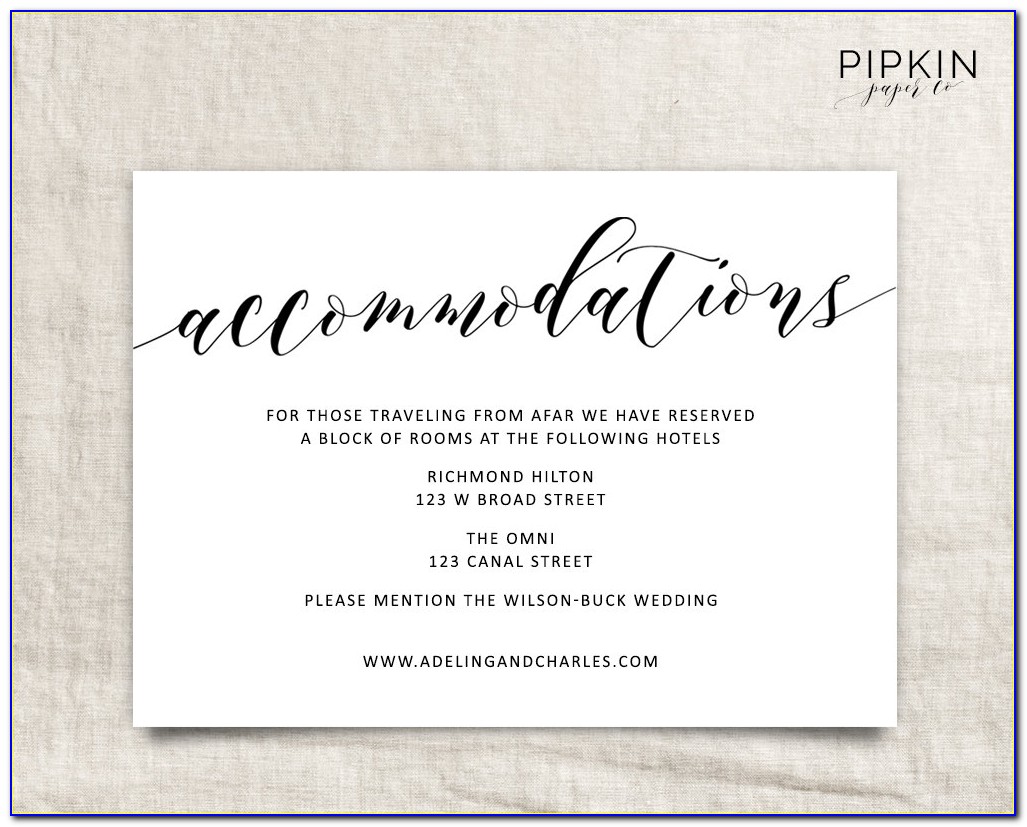 Hotel Accommodation Cards For Wedding Invitations