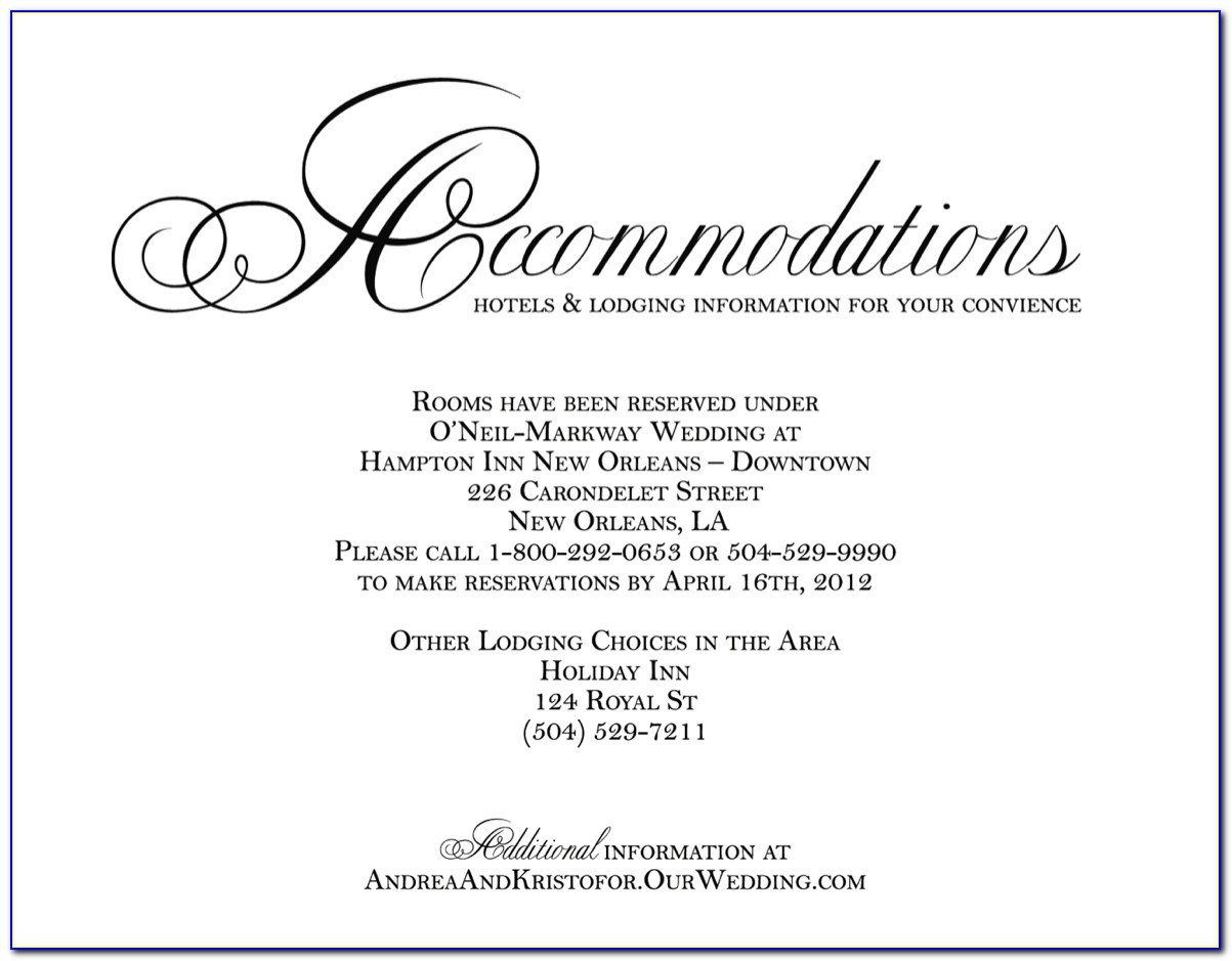 Hotel Accommodations Wording For Wedding Invitations