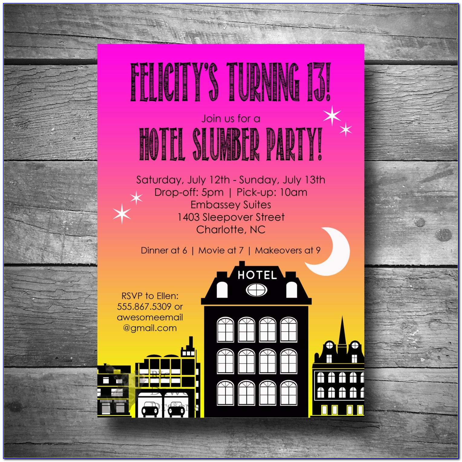 Hotel Sleepover Party Invitations