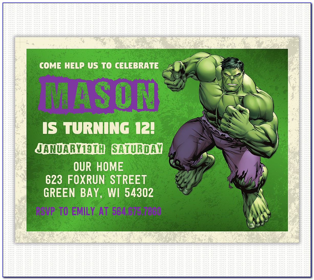 Incredible Hulk Party Invitations